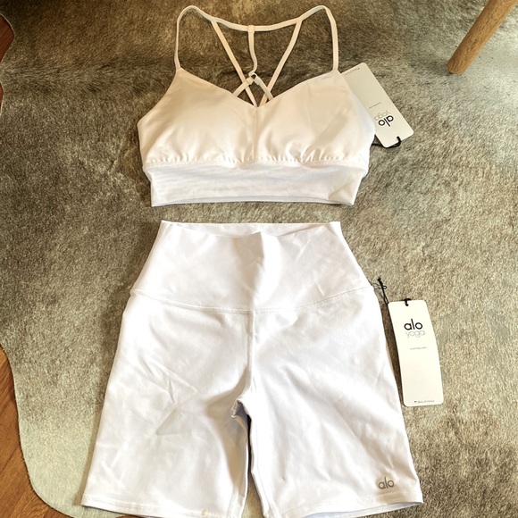 ALO Yoga Pants - ALO YOGA brand new white bike shorts size XS and sports bra size M with tags